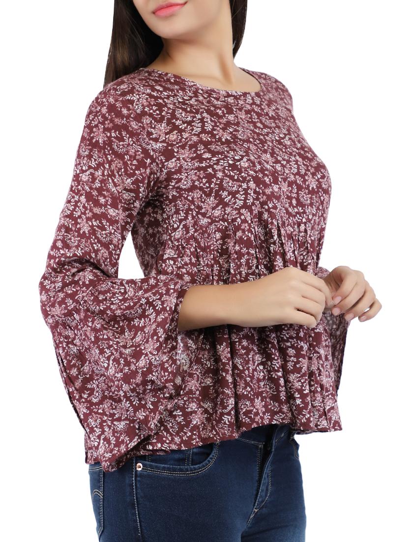 bell sleeved floral gathered top - 16260541 - Zoom Image - 2