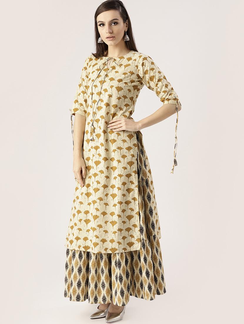 Printed straight kurta skirt set - 16261464 - Zoom Image - 2