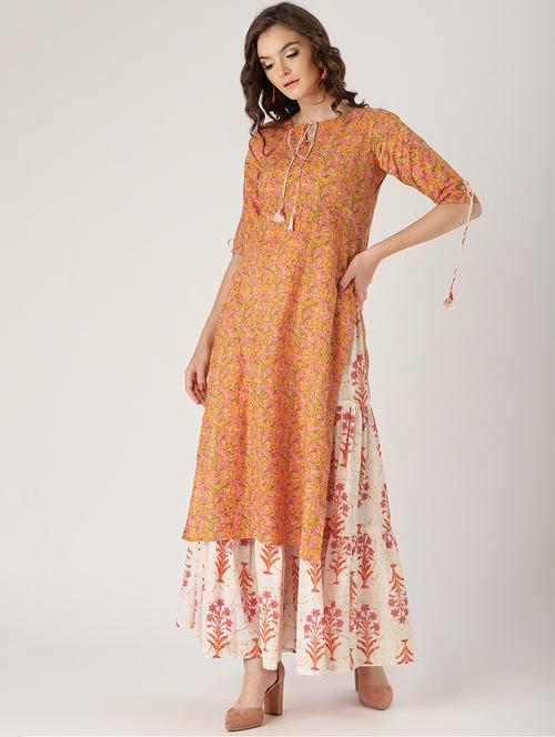 Printed straight kurta skirt set - 16261465 - Very Small Image - 1