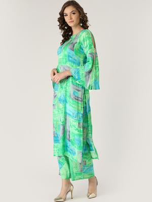 Printed straight kurta palazzo set - 16261470 - Standard Image - 2
