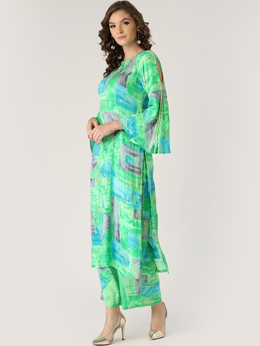Printed straight kurta palazzo set - 16261470 - Zoom Image - 2