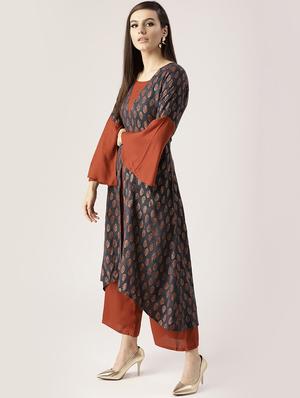 Printed a-line kurta palazzo set - 16261471 - Standard Image - 2