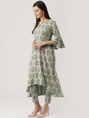 Printed High low kurta palazzo - 16261472 - Standard Image - 2