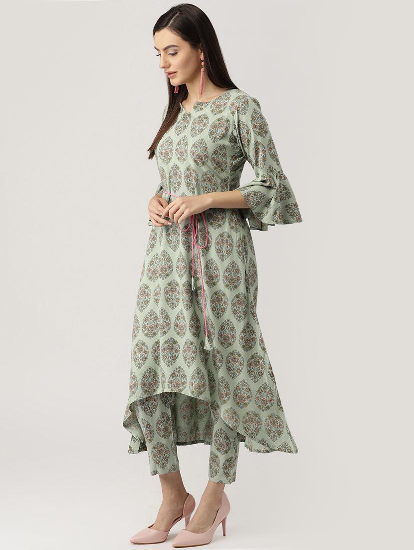 Printed High low kurta palazzo - 16261472 - Zoom Image - 2