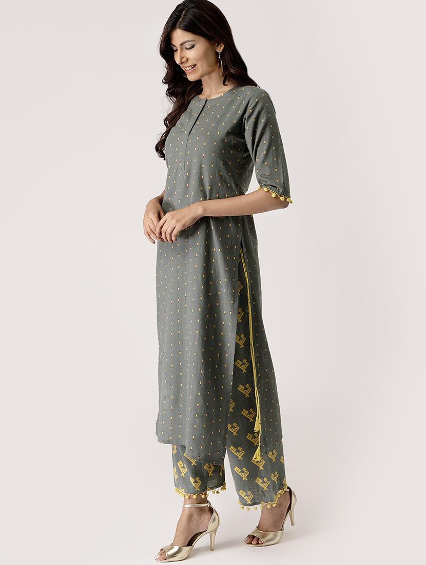 Printed straight kurta palazzo set - 16261474 - Zoom Image - 2