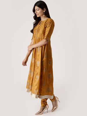 Foil print churidaar set - 16261476 - Standard Image - 2