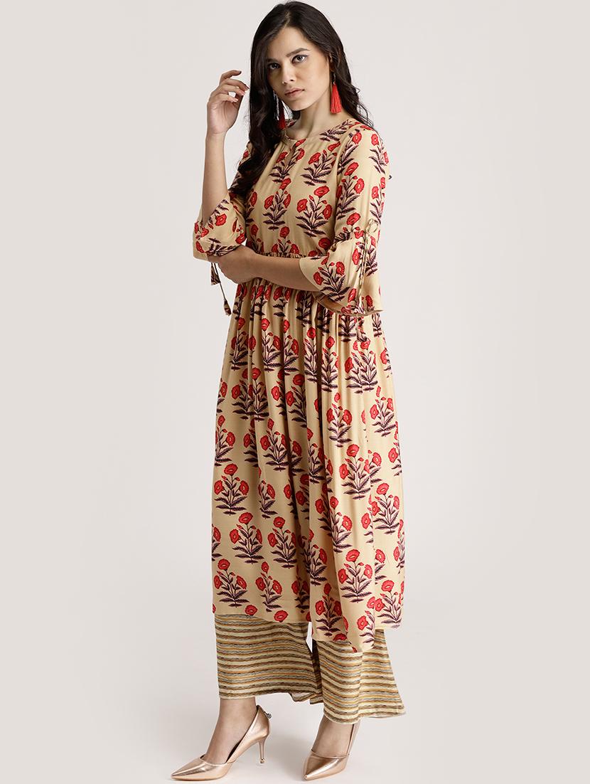 Floral Flared kurta palazzo set - 16261479 - Zoom Image - 2