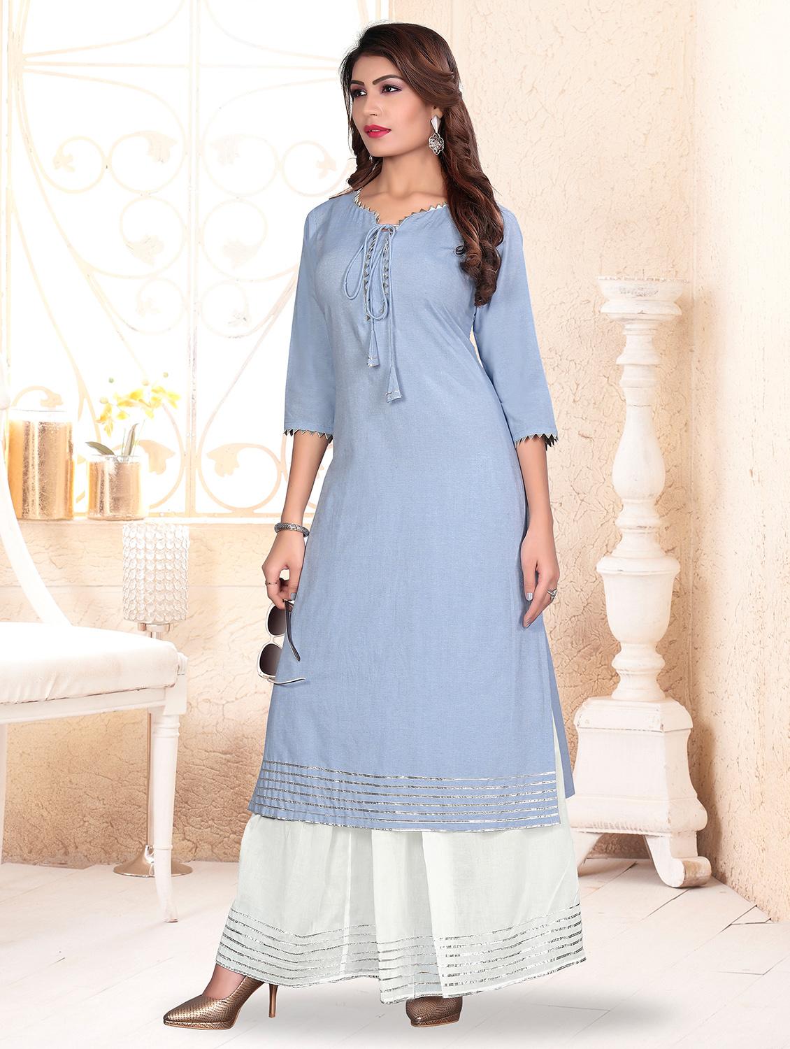 gota lace kurta with skirt set - 16262338 - Zoom Image - 2