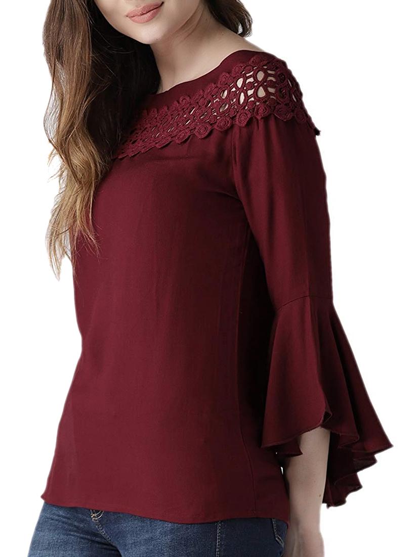crochet panel boat neck top - 16262764 - Zoom Image - 2