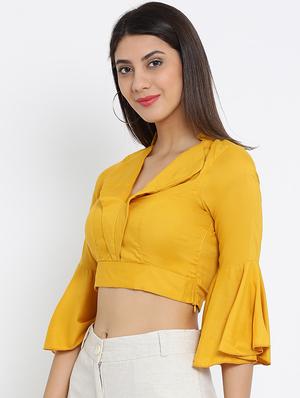 v neck belle sleeved crop top - 16262823 - Standard Image - 2
