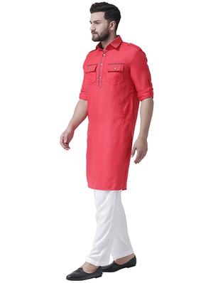 pink silk blend pathani kurta - 16263347 - Standard Image - 2