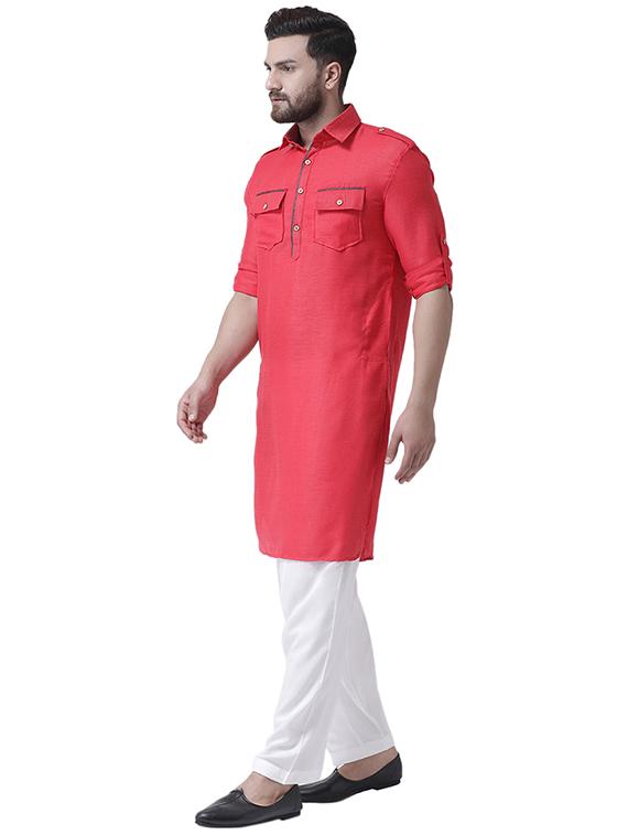 pink silk blend pathani kurta - 16263347 - Zoom Image - 2
