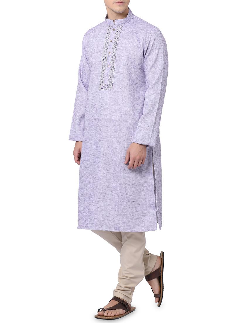 purple cotton kurta pyjama set - 16264072 - Zoom Image - 2