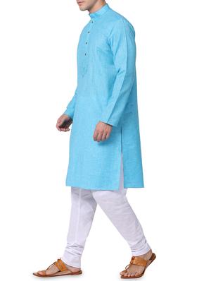 blue cotton kurta pyjama set - 16264077 - Standard Image - 2