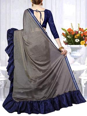 ruffle border fusion saree with blouse - 16264823 - Standard Image - 2