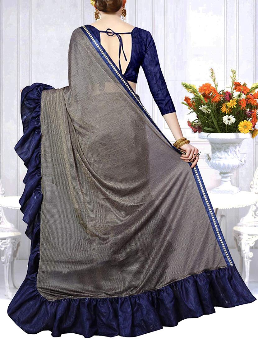 ruffle border fusion saree with blouse - 16264823 - Zoom Image - 2