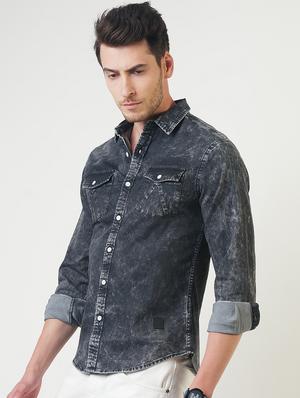 grey denim casual shirt - 16265202 - Standard Image - 2