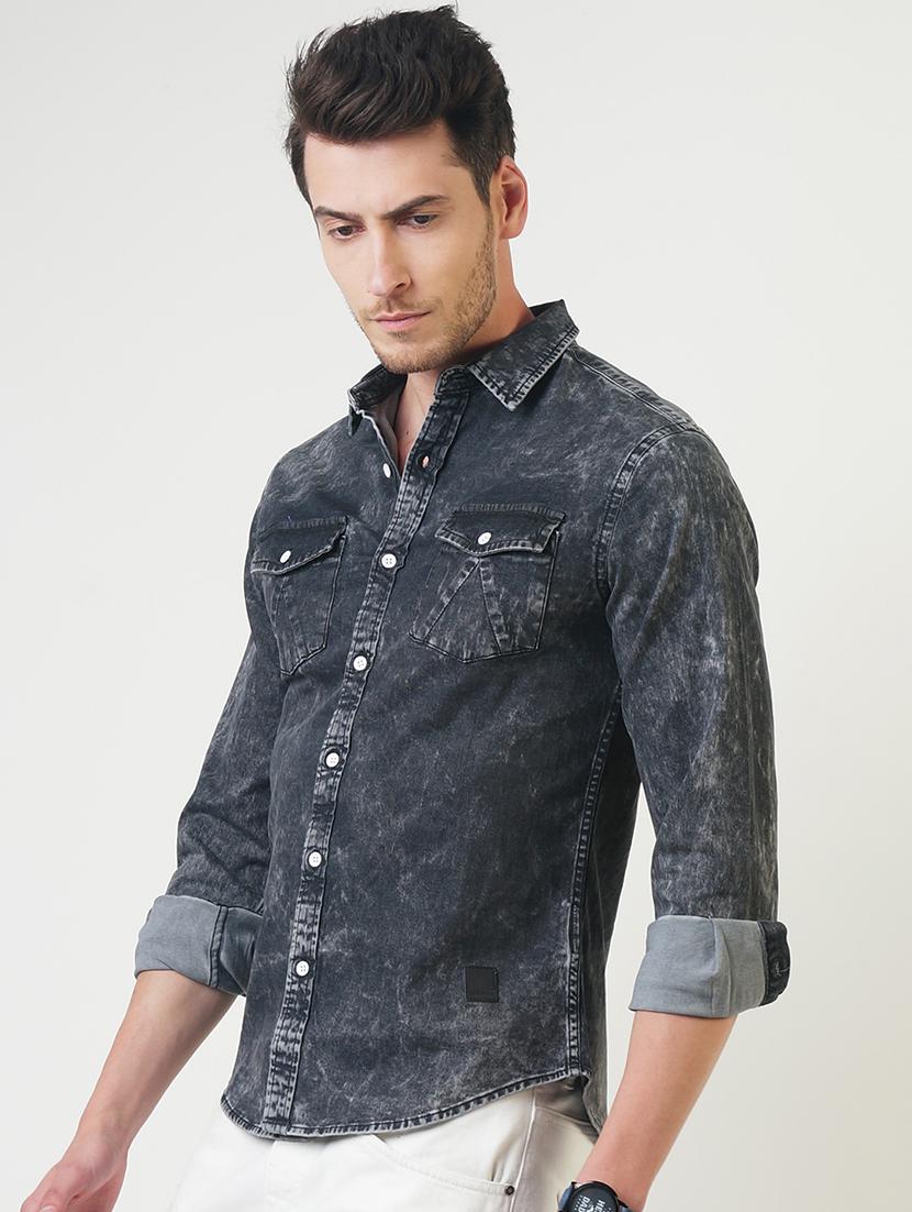 grey denim casual shirt - 16265202 - Zoom Image - 2