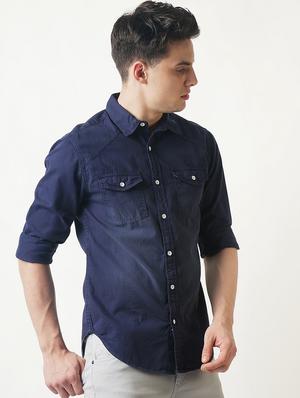 navy blue cotton casual shirt - 16265205 - Standard Image - 2