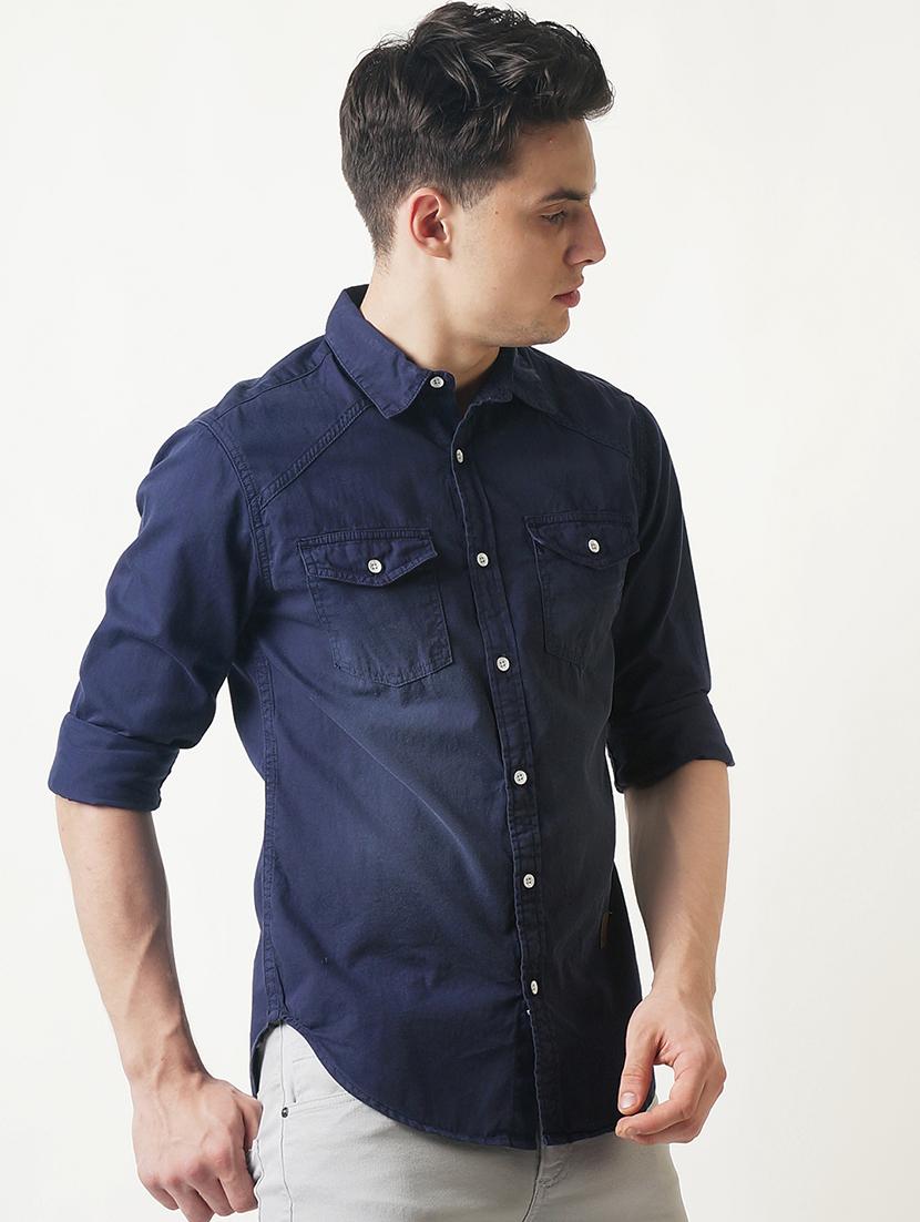 navy blue cotton casual shirt - 16265205 - Zoom Image - 2