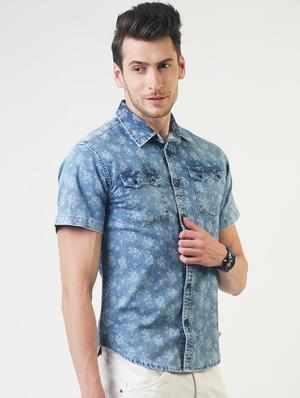 blue floral printed casual shirt - 16265229 - Standard Image - 2