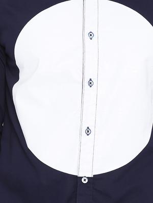 navy blue color block casual shirt - 16265241 - Standard Image - 5