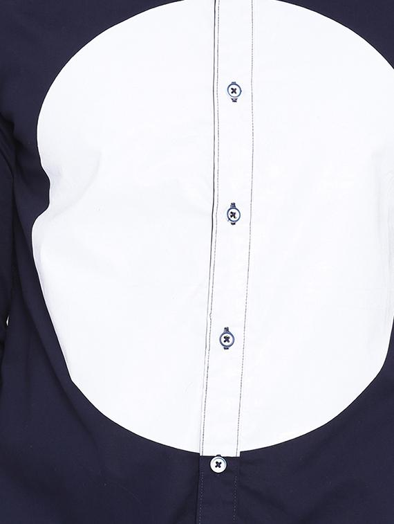 navy blue color block casual shirt - 16265241 - Zoom Image - 5
