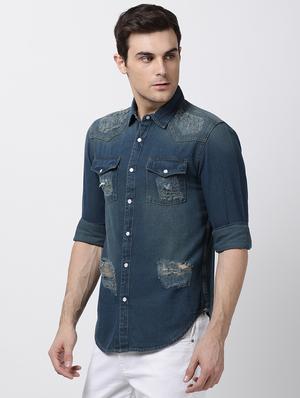 blue denim casual shirt - 16265263 - Standard Image - 2
