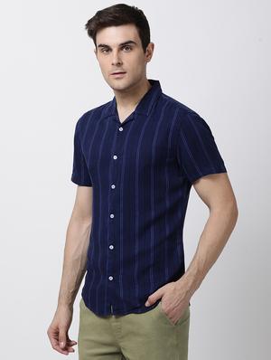 navy blue striped casual shirt - 16265280 - Standard Image - 2