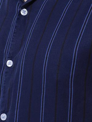 navy blue striped casual shirt - 16265280 - Standard Image - 5