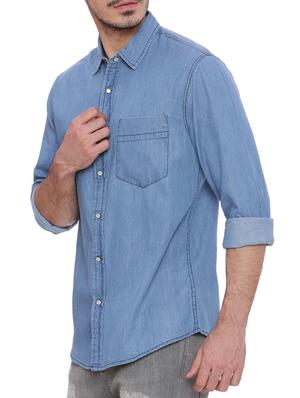 blue denim casual shirt - 16265283 - Standard Image - 2