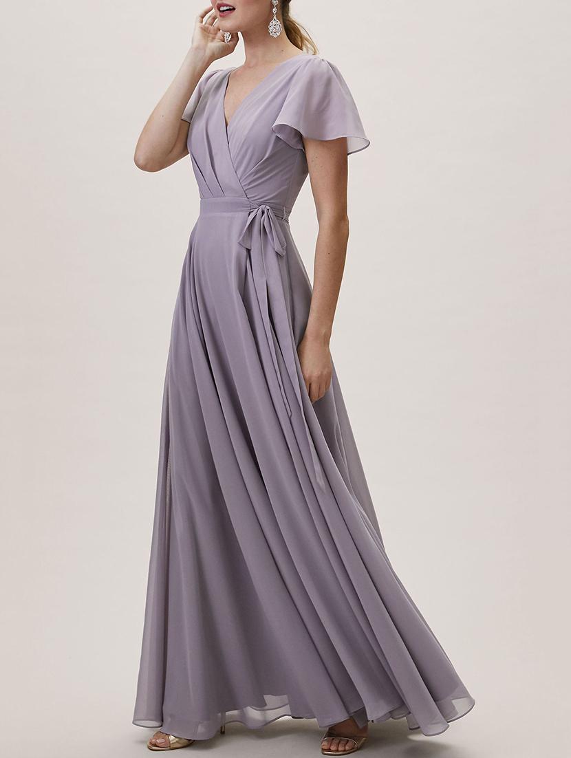 tie knot flute sleeve wrap dress gown - 16265603 - Zoom Image - 2