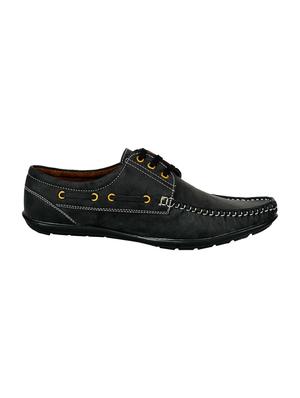 black leatherette lace up boatshoes - 16265664 - Standard Image - 2