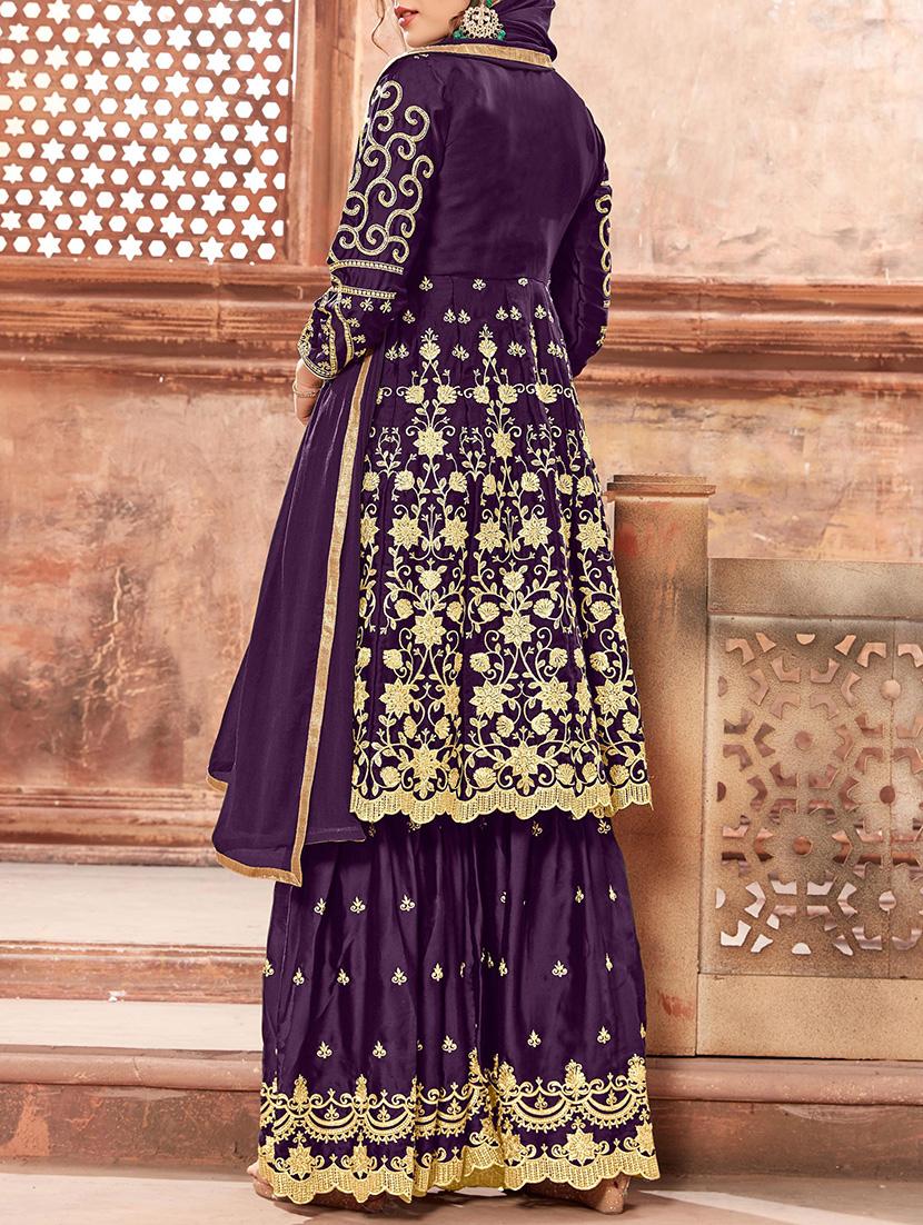 Embroidered semi-stitched suit - 16266019 - Zoom Image - 2