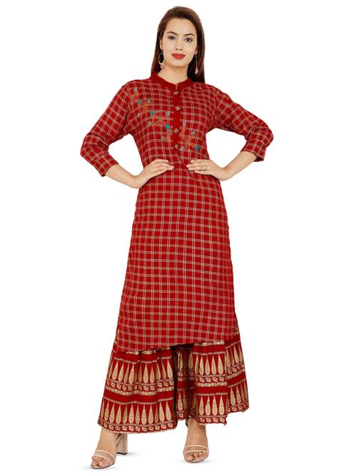 Checkered kurta palazzo set - 16266261 - Standard Image - 1