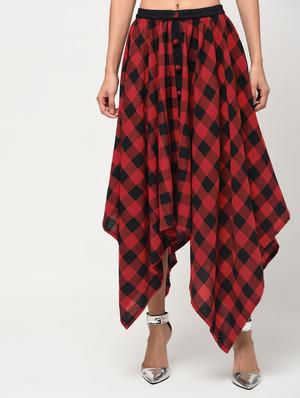 high rise checkered asymmetric skirt - 16266295 - Standard Image - 2