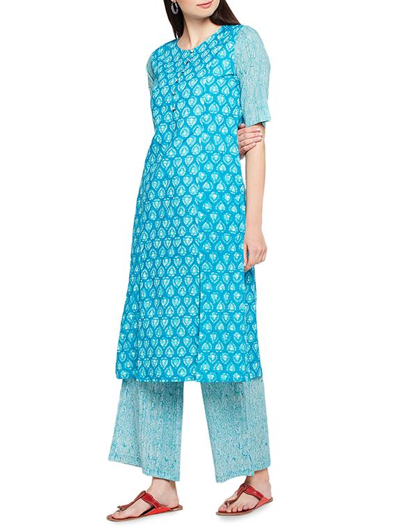 batik printed kurta palazzo set - 16266323 - Zoom Image - 2