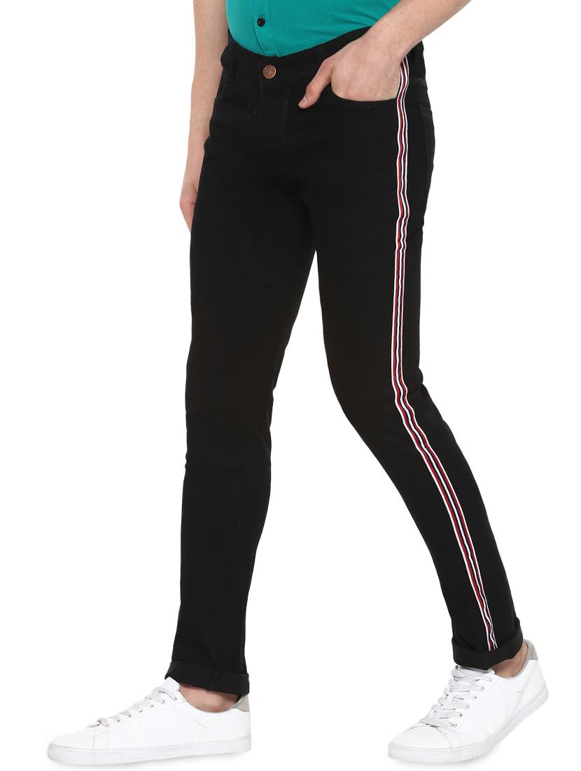 black cotton blend side tape jeans - 16266559 - Zoom Image - 2