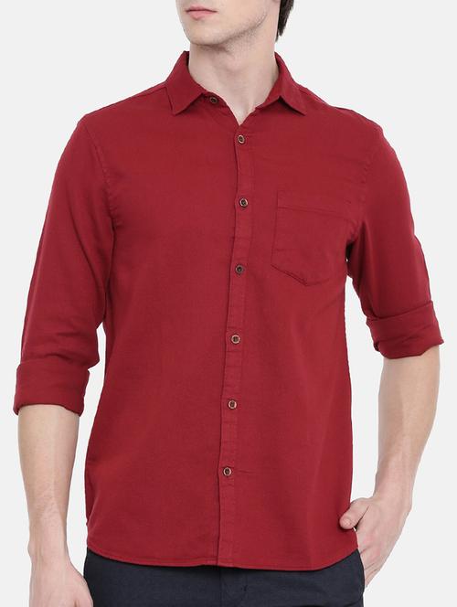 maroon solid casual shirt - 16268416 - Standard Image - 1