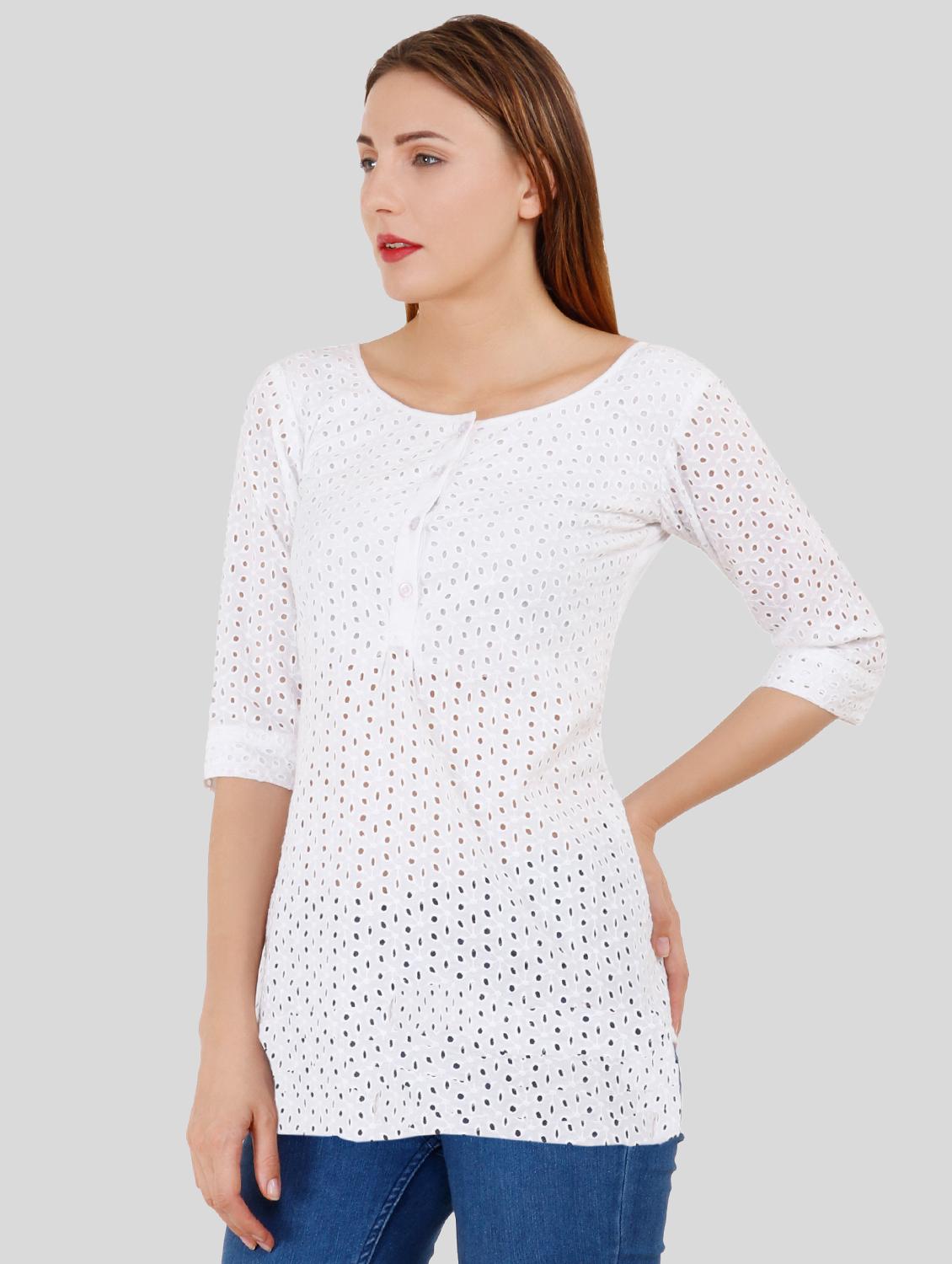 embroidered crochet a-line kurti - 16269176 - Zoom Image - 2