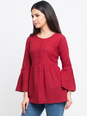 botton detail bell sleeved top - 16269292 - Standard Image - 2