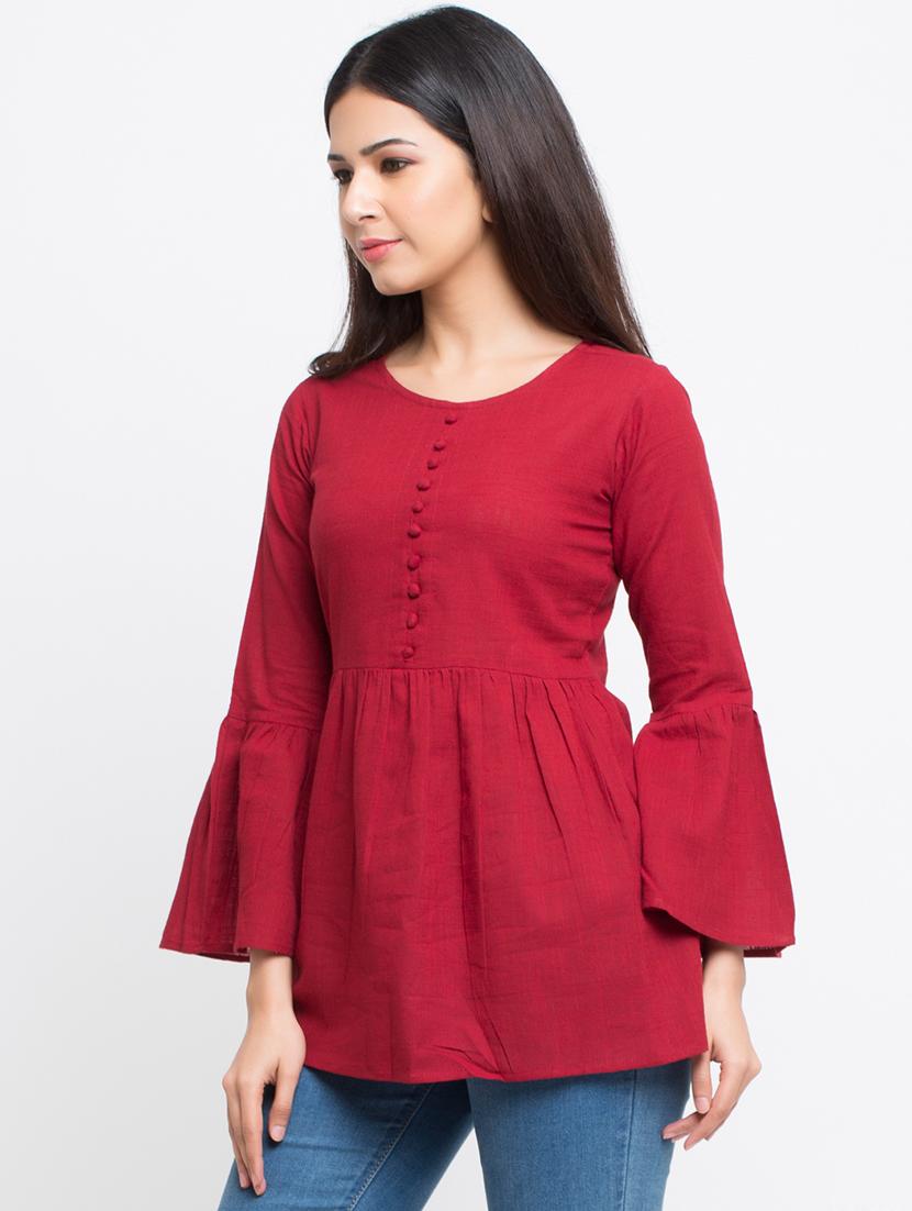 botton detail bell sleeved top - 16269292 - Zoom Image - 2