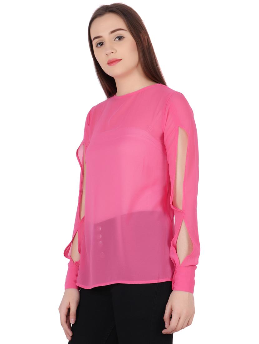keyhole back slit sleeves top - 16269512 - Zoom Image - 2