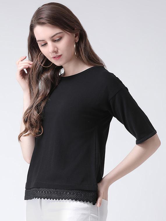 round neck lace hem top - 16269558 - Zoom Image - 2