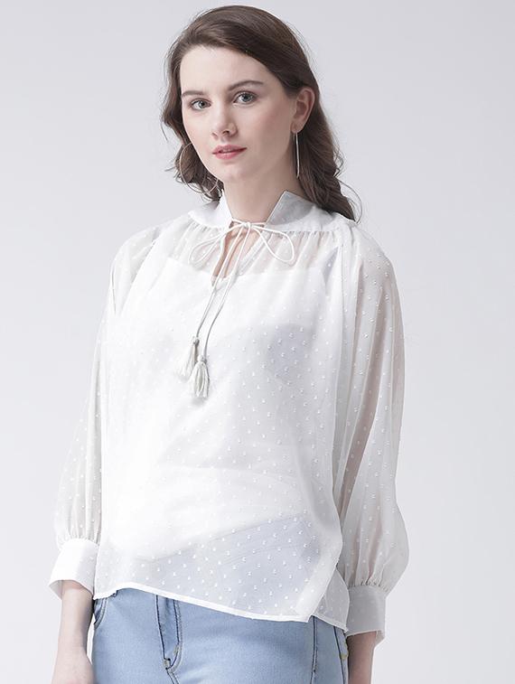 tassel tie up dobby top - 16269563 - Zoom Image - 2