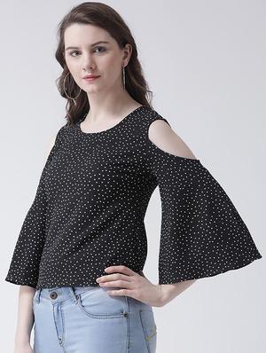 pin-dot cold shoulder top - 16269568 - Standard Image - 2