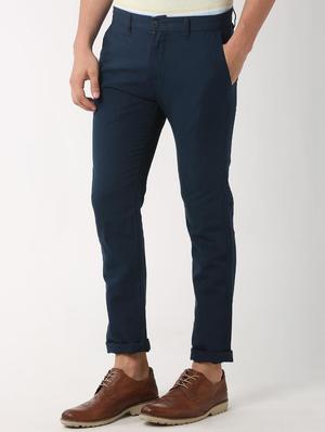 blue solid chinos - 16269683 - Standard Image - 2