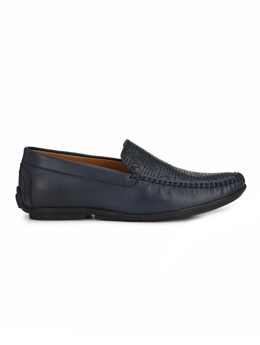 navy blue leatherette slip on loafers - 16270296 - Zoom Image - 2