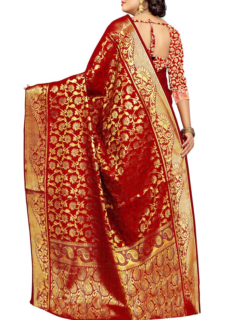 floral zari motif kanjivaram saree with blouse - 16271224 - Zoom Image - 2