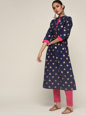 foil print flared kurta - 16271597 - Standard Image - 2